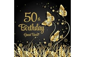 50th Birthday Guest Book: Gold Butterflies on Black Design | 50th Party Guest Sign In & Messages | Gift Recorder | Memory Kee