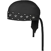 Sheep Leather Skull caps in Black Sweat Head Wraps Studded Skull Cap Bandana Style in Real Do Du Rag Leather Doo Rag Motorcycle Biker Cap Black Star Studs ICE Club Shop
