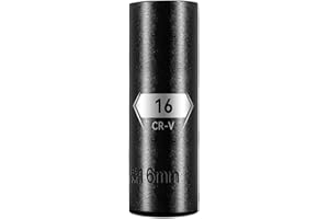 BLACKROBOT 1/2 Inch Drive 6-Point Deep Socket, 16mm Deep Impact Socket, CR-V Steel