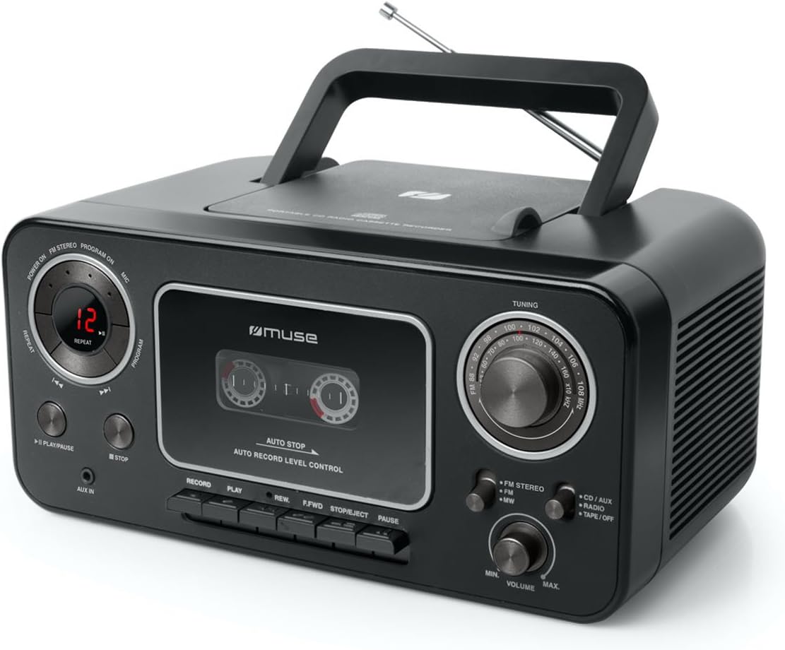 Muse M182 RDC CD Player Radio AM FM Recorder Stereo Cassette, Batteries or Network Amazon.co