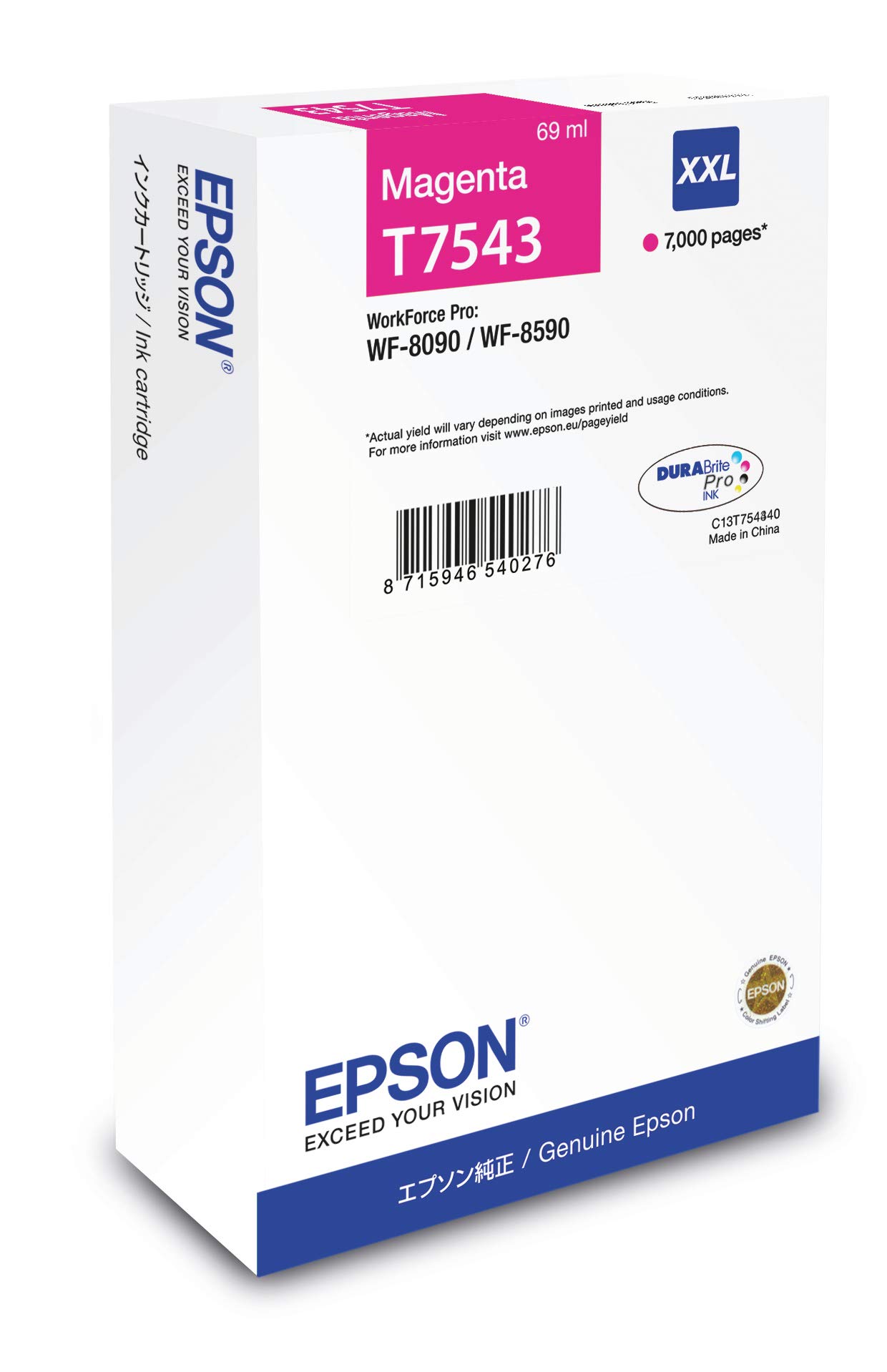 Epson T7543 Magenta Genuine, XXL High Yield Ink Cartridge DuraBrite Ultra