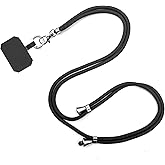 RCHQOUTOR Phone Lanyard for Cellphone Case, Adjustable Crossbody Phone Strap with Tether Tab & Carabiner Clips, Anti-Theft Hands-Free Nylon Cellphone Lanyard for Men Women, Black