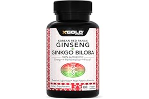 X GOLD HEALTH Premium Korean Red Panax Ginseng Standardized to 7% Ginsenosides + Ginkgo Biloba Powder | Ginkgo Biloba Extract – High Potency Energy, Focus, Vitality | Brain Support – Herbal Supplement – Non-GMO