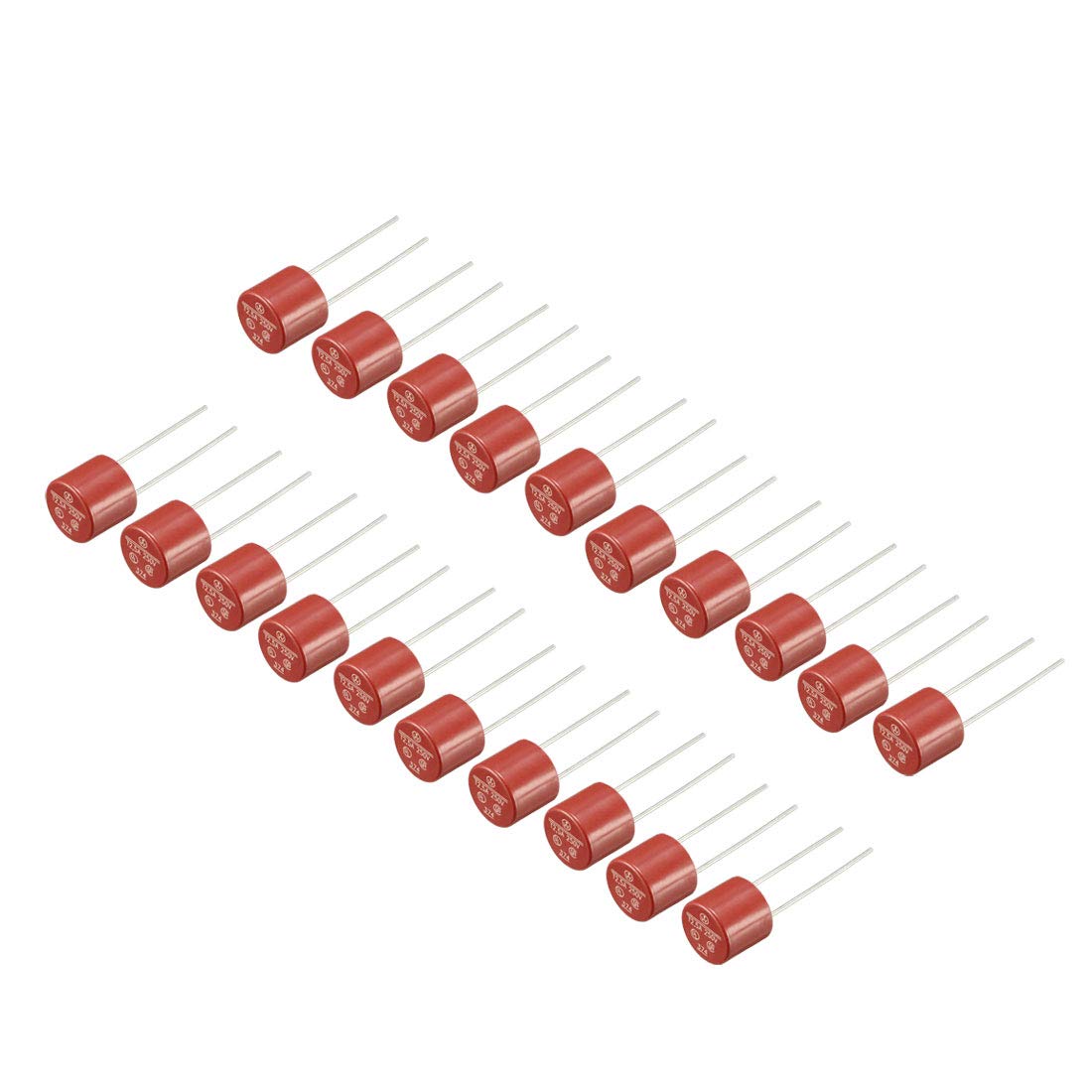 sourcing map 20Pcs DIP Mounted Miniature Cylinder Slow Blow Micro Fuse T2.5A 0.5A 250V Red