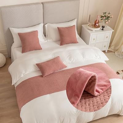 DSAoTeng Jacquard Bed Runner & Cushion Cover Set, Pink, 45x240cm