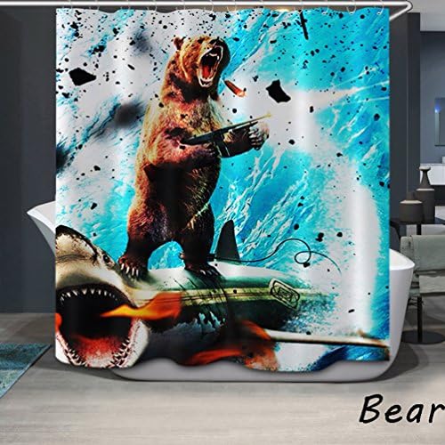 3D Shower Curtain, Waterproof Polyester Animals Pattern Bathroom Shower Curtain(71 x 71 inch) (Bear)