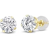 Gem Stone King 14K Yellow Gold Moissanite Stud Earrings For Women Men | 2.00 Cttw | Round 6.5MM | Gold Earrings For Women Men