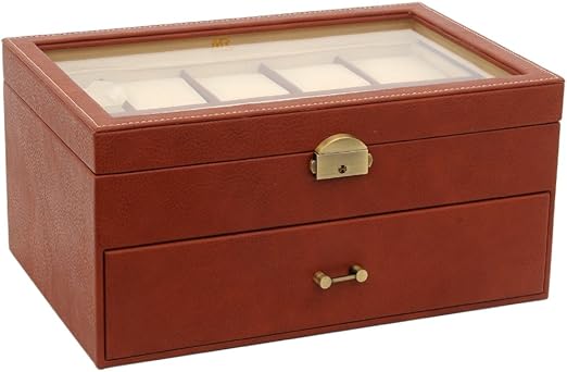 Relojes con Vitrina Caja Funda Caja para 20 Relojes de Eco Piel Marrón: Amazon.es: Relojes