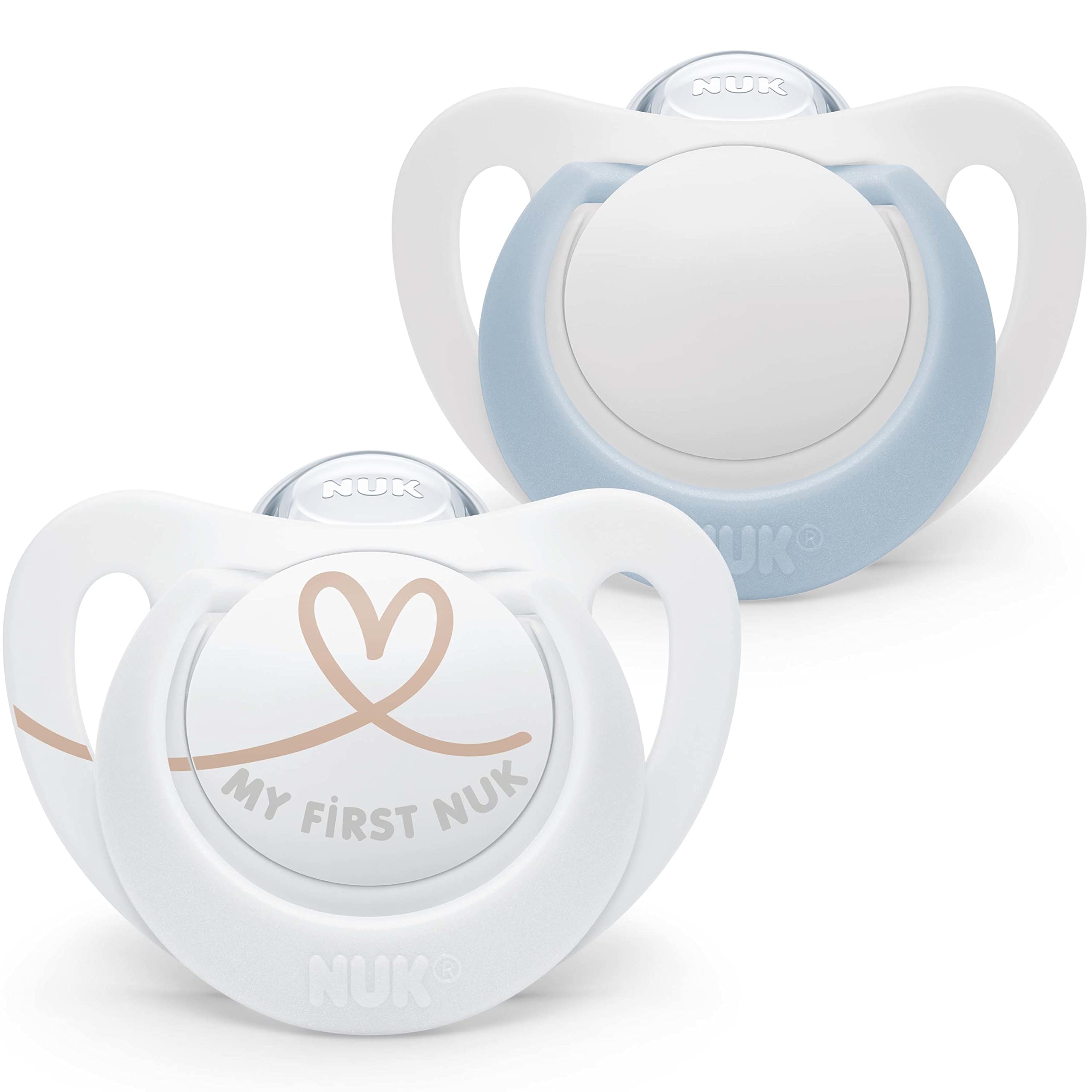 NUK Star Newborn Baby Dummy | 0-2 Months | BPA-Free Silicone Soothers | Blue | 2 Count
