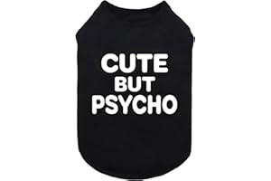 Fitwarm Cute But Psycho Dog Shirt, Summer Clothes for Small Dogs Boy Girl, Funny Pet Outfit, Black, White, Medium