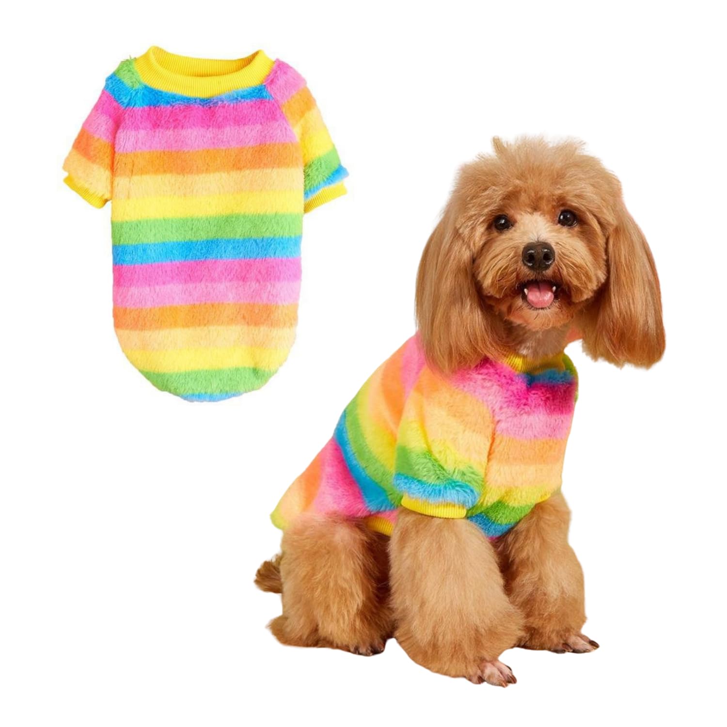 Small Dog Sweater,Dog Winter Warm Flannel Stripe Onesie Pajamas, Pet Colorful Cold Weather Pullover Coat for Cats Small Dogs_S(Rainbow)