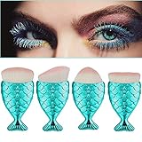 LandFox 4Pcs/Set Fish Scale Makeup Brush Fishtail Bottom Brush Powder Blush Makeup Cosmetic Brush (Blue)