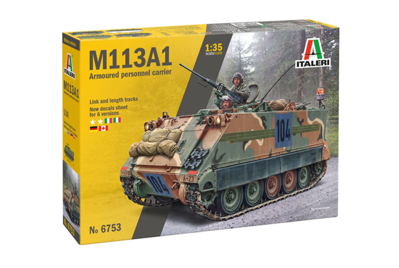 Italeri 6753 1:35 M-113 APC Model Building Kit, Stand Model Building, Crafts, Hobby, Gluing, Plastic Kit, Detailed Tank Kit, Military