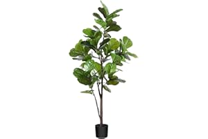 CROSOFMI Artificial Fiddle Leaf Fig Tree 62 Inch Fake Ficus Lyrata Plant with 68 Leaves Faux Plants in Pot for Indoor Outdoor House Home Office Garden Modern Decoration Perfect Housewarming Gift
