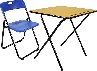 Meta Exam Folding Chair & Table Set - Portable, Collapsible, Blue