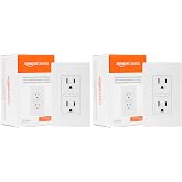 Amazon Basics Smart in-Wall Outlet, Compatible with Alexa Only, Individually Controlled Outlets, Voice Control, WiFi, 15 Amps, 2.4 GHz, No Hub Required, White (Pack of 2)
