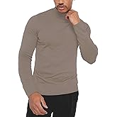 KINGBEGA Men Regular Fit Basic Lightweight Long Sleeve Pullover Top Mock Turtleneck T-Shirt