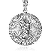 Fine .925 Sterling Silver Saint Jude Thaddeus CZ Round Medal Charm Pendant (Medium)