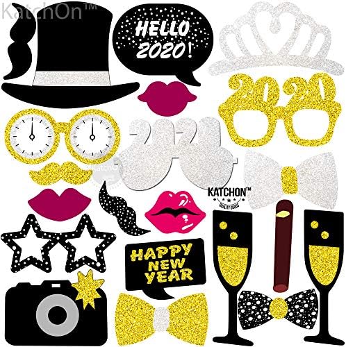New Years Photo Booth Props Pack Of 20 Real Glitter New Years Eve Party Supplies 2020 Nye Decorations 2020 Great For New Year Decorations