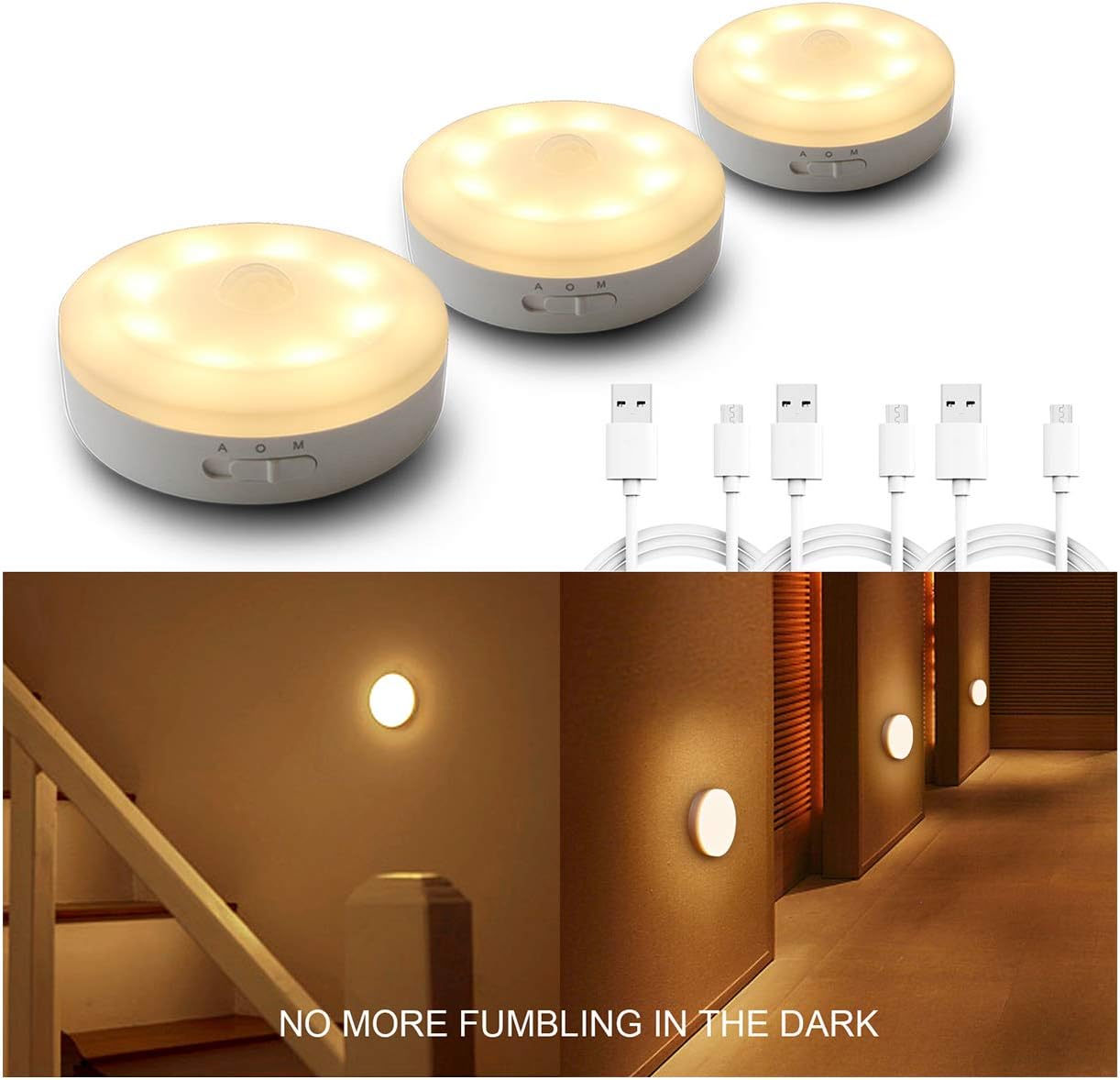 Rechargeable Motion Sensor Light 1000mAH LED Puck Lights, Stick