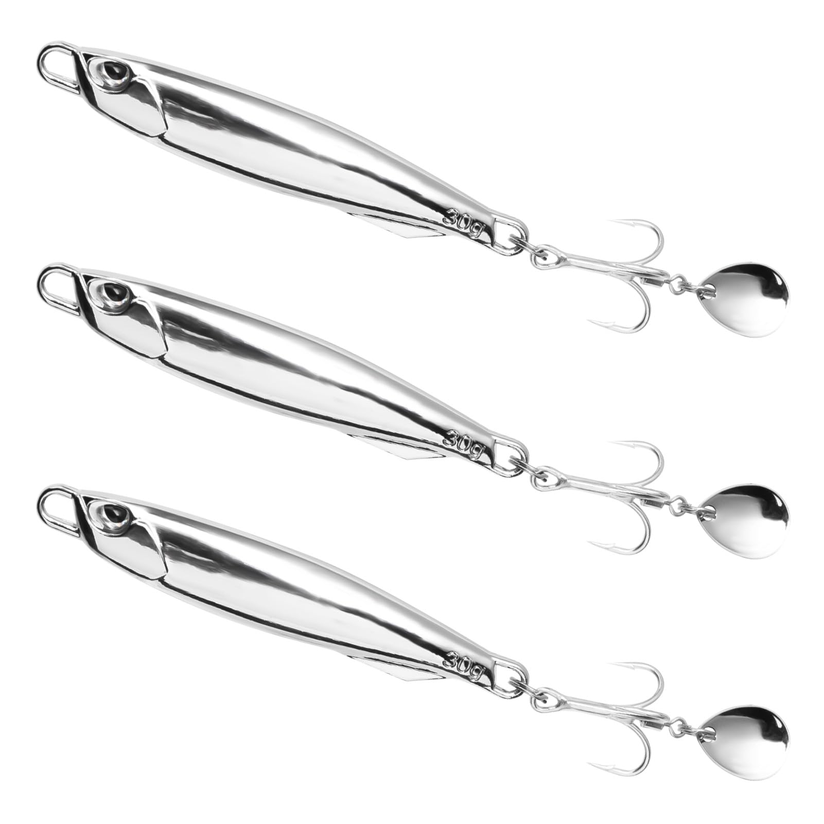 3 PCS Sea Fishing Lures - 30g Metal Jigs & Spoons UK for Mackerel, Bass, Cod & Pike - Silver 10cm