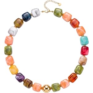 Colorful Chunky Beaded Minimalistic Modern Statement Necklace for Women | Boho Chic Colorful Choker Beach Jewelry for Women S