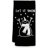 HIWX Christmas Let It Snow Snowman Decorative Kitchen Towels and Dish Towels, Xmas Christmas Snowflakes Snowman Farmhouse Hand Towels Tea Towel for Bathroom Kitchen Decor 16×24 Inches (Black)