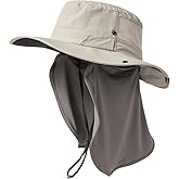 TOP-EX L/XL/XXL UV Protection Mens Sun Hat with Cooling Neck Flap Sunglass Lock Wide Brim Fishing Hats Waterproof & Packable