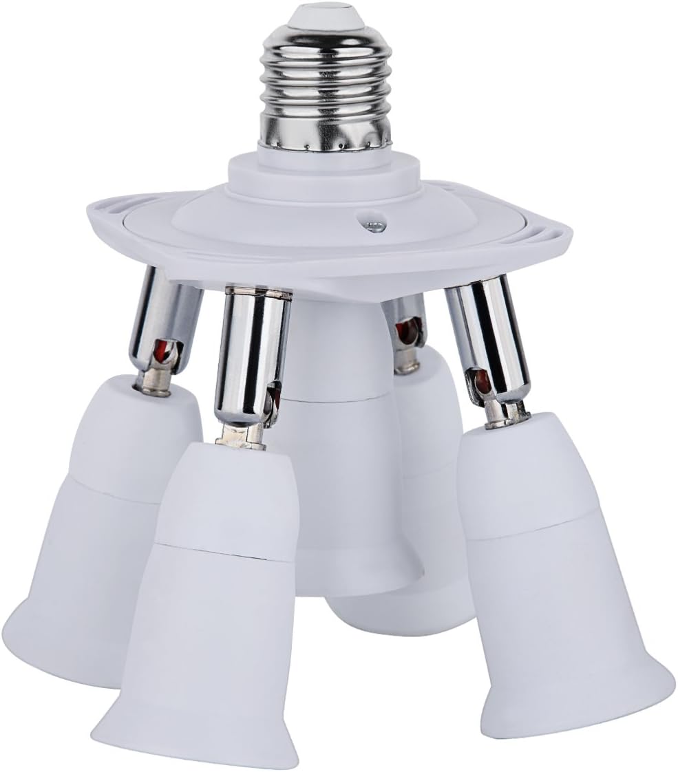 Light Bulb Socket Splitter FadimiKoo 5 in 1 Light Sockets Adapter E26 & E27 to E26 & E27, For Standard LED Bulbs 360 Degrees Adjustable 180 Degree Bending