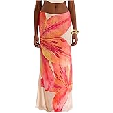 MakeMeChic Women's Summer Beach Maxi Skirt Y2k Floral Boho Flowy Long Skirt