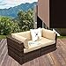Patiorama Outdoor Wicker Loveseat 2 Pieces, All Weather Brown PE Rattan Sectional Corner Sofa Set, Additional Extra Chairs for Outdoor Sectional Sofa Set, Beige Cushion