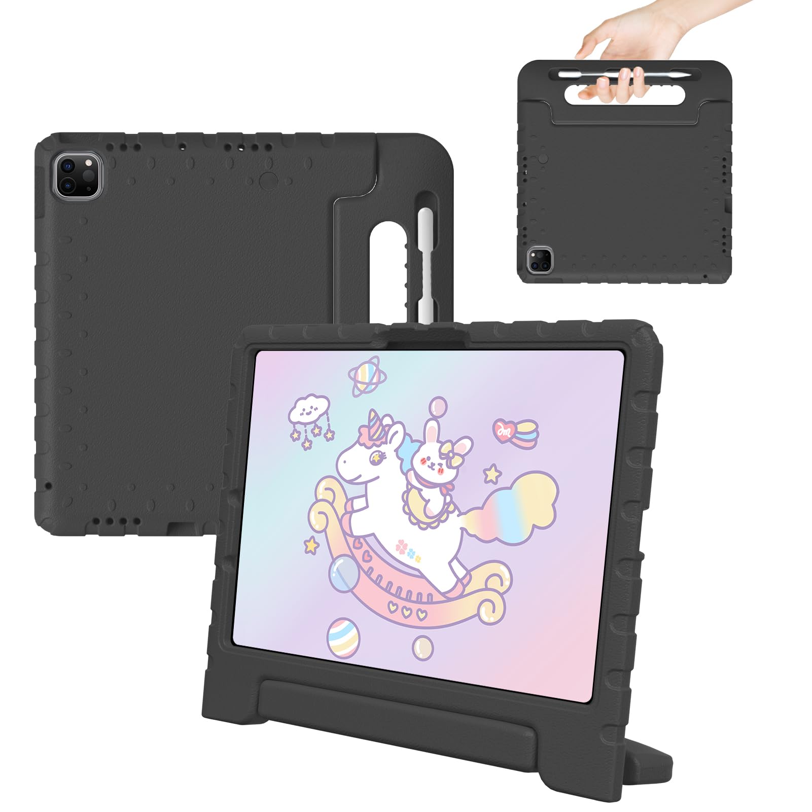 Photo 1 of BILLISGOVA for iPad Pro 11 inch Case 2024 M4, Kids Proof Super Protection Cover for iPad Pro 11" with Pencil Holder & Anti-Slip Handle Stand - Black