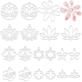 WADORN 20Pcs 10 Styles Open Back Bezel Frame Pendants, Stainless Steel Hollow Lotus Flower Charms Hollow Flower Yoga Frame Dangle Charms for DIY Jewelry Making Resin Necklace Bracelet Earring