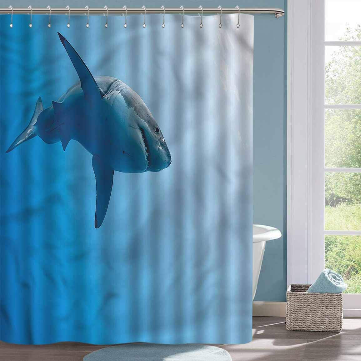 Floral Shower Curtain Shark Fish in Ocean Swimming Shower Curtain with Hooks W70 xL74