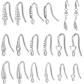 PH PandaHall 16pcs 8 Styles Cubic Zirconia Earring Hooks Silver Fish Hook Earring Wires 1417mm Long