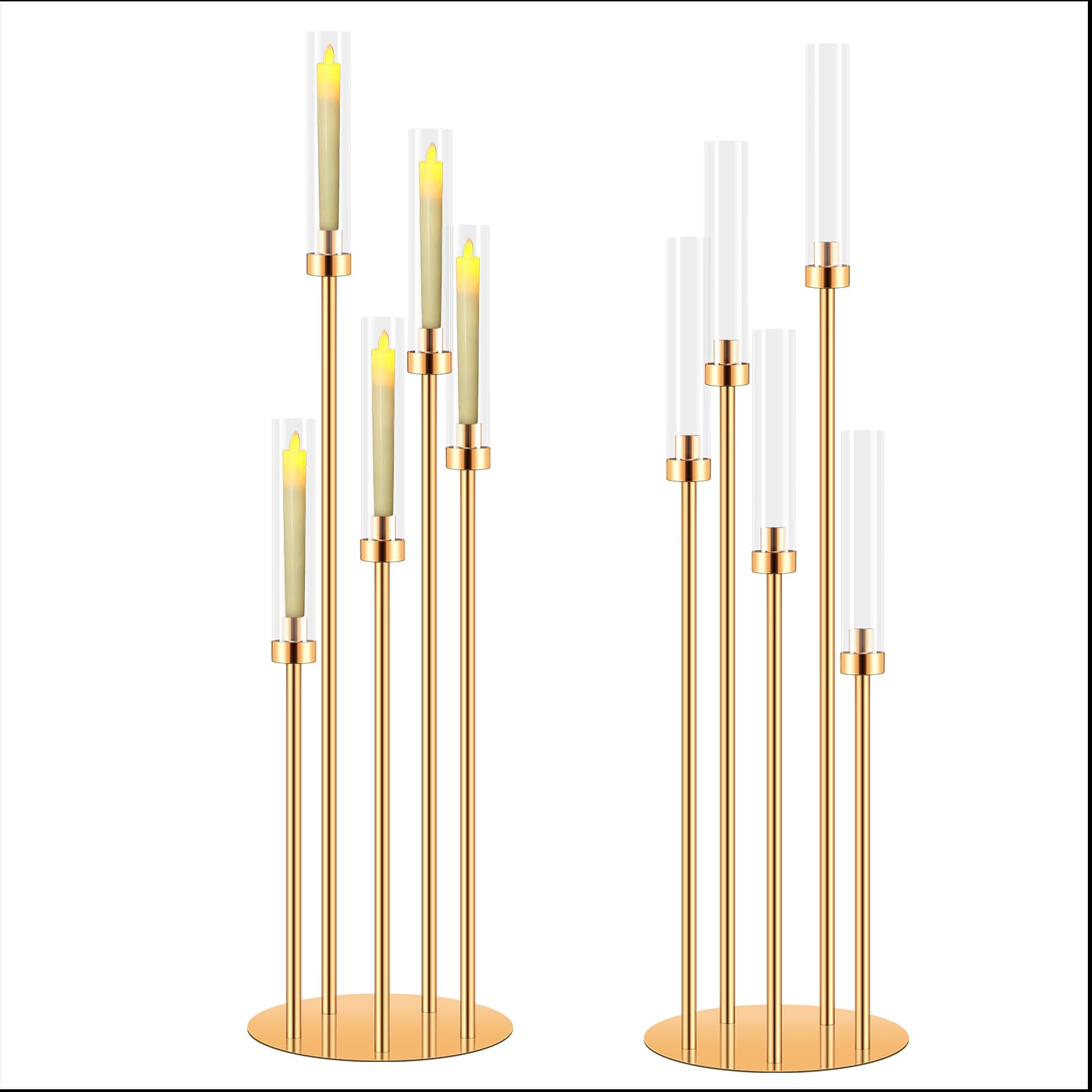 Photo 1 of 2 Sets Candelabra Centerpieces for Tables,42'' Tall 5 Arms Candlesticks Holder with Lampshade,Wedding Centerpieces,Gold Candle Holders for Wedding,Home Decoration Housewarming Gift,Fit LED Candles