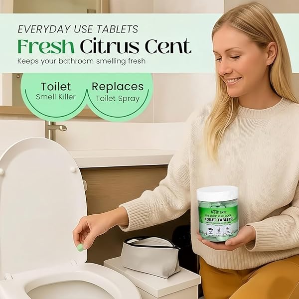 TOILET DEODORIZER TABLETS – DROP ONE IN AND GO – 60 COUNT CITRUS SCENT – ODOR ELIMINATION FOR BATHROOM – REPLACES TOILET SPRAY – LONG LASTING – FRESH BOWL FRESHENER
