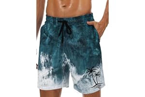 LZZIDOU Men's Swim Trunks Hawaiian Bathing Mesh Lining Suit Swimsuits Beach Shorts with Pockets