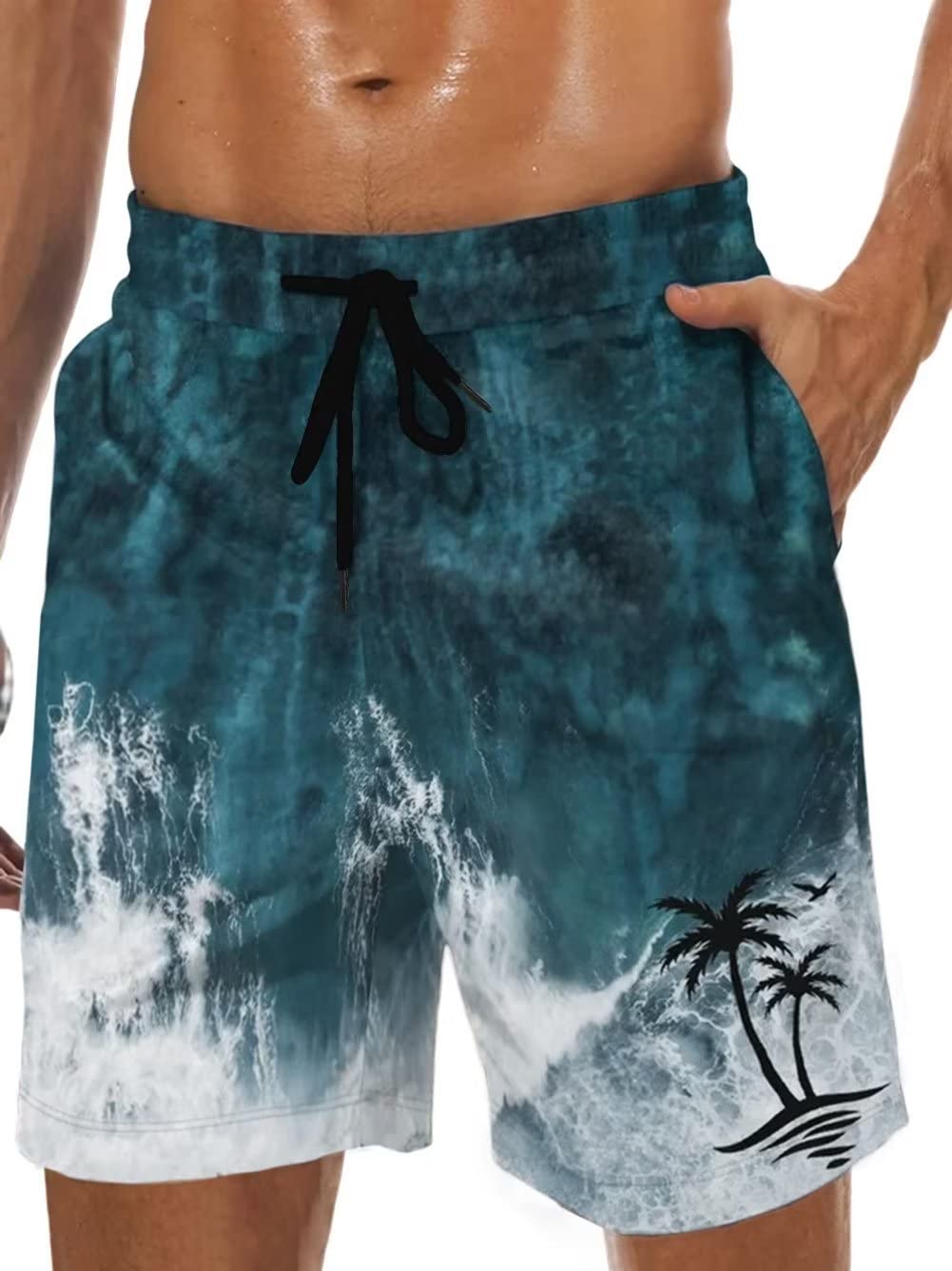 Photo 1 of    Lzzidou Men's Swim Trunks 9 Inch Inseam Bathing Suit Hawaiian Swimsuits Mesh Lining Beach Shorts with Pockets