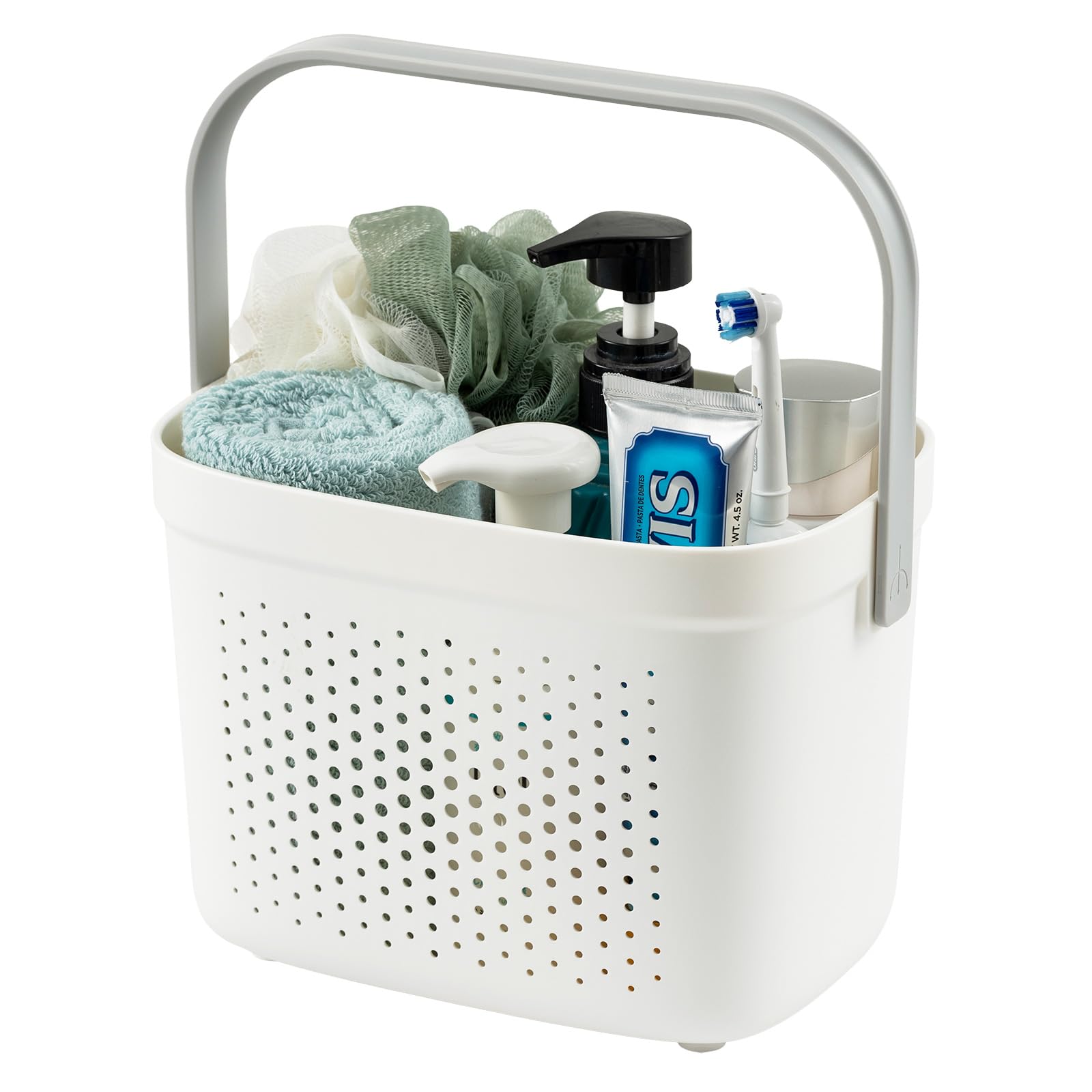 Photo 1 of TAILI Portable Shower Caddy Basket Tote, Plastic Shower Basket with Handle, Dorm Room Essentials Toiletry Caddy for Dorm College Bathroom Cleaning Camping, Grey&White