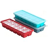 Ice Cube Trays with Lid, 3 Packs 36 Cubes Durable Stackable Flexible Silicone Ice Cube Trays for Freezer with Removable Silicone Lids for Baby Food, Whiskey, Cocktail, Coffee(Multicolor 3-Pack)