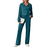 PINSPARK 2 Piece Sets for Women 1/2 Zip Sweatsuit Loose Fit Sweatshirt Straight Leg Pants 2025 Matching Outfit Fall Tracksuit
