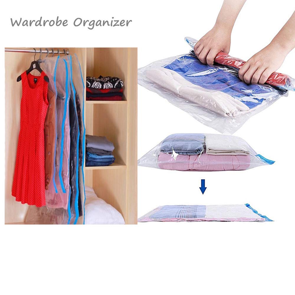 WeTong Compression Bags for Travel 75% Space Saver Bag Reusable Packing Sacks No Vacuum No Pump Needed (4 x Large + 4 x Medium)