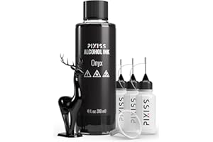 Black Alcohol Ink Extra Large 4oz - Alcohol Ink Black Onyx Color for Epoxy Resin, Tumblers, Resin Art, Alcohol Ink Paper, Black Pigment Ink, 3 Pixiss Needle Tip Applicator Bottles and Funnel