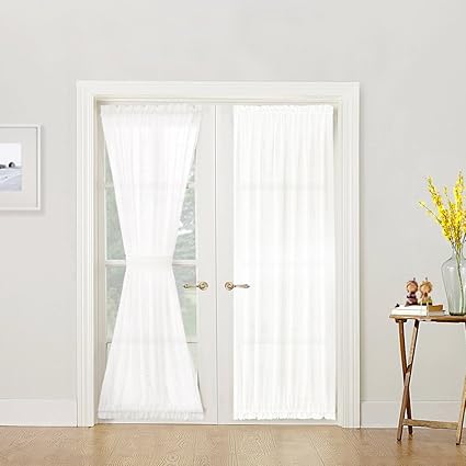 Jinchan French Door Panel Curtains White 72 Linen Like Textured