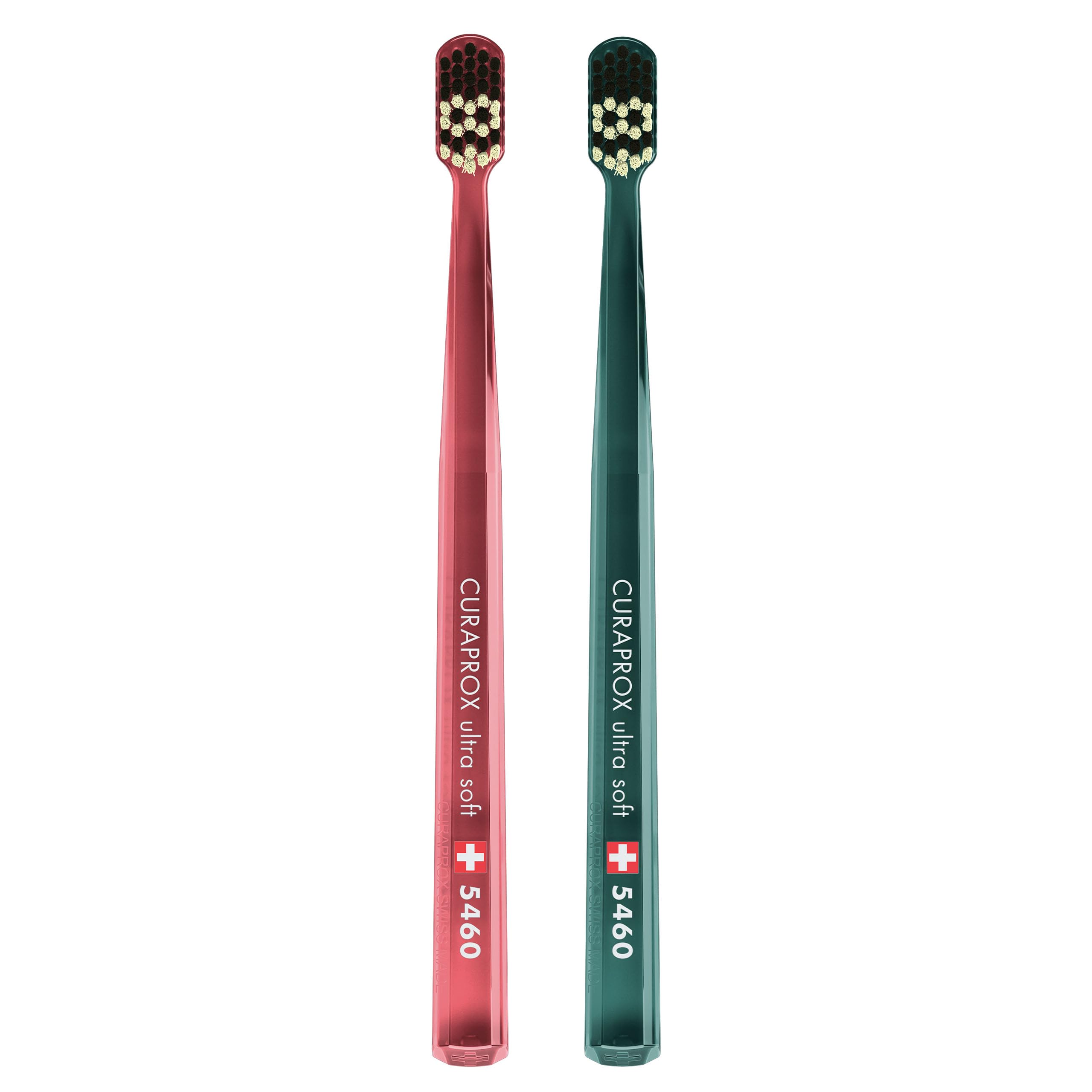 Curaprox Manual Toothbrush – Christmas Edition 2023 | Ultra-Soft for Sensitive Teeth and Gums | 2-Pieces, Festive Red and Green | Made in Switzerland