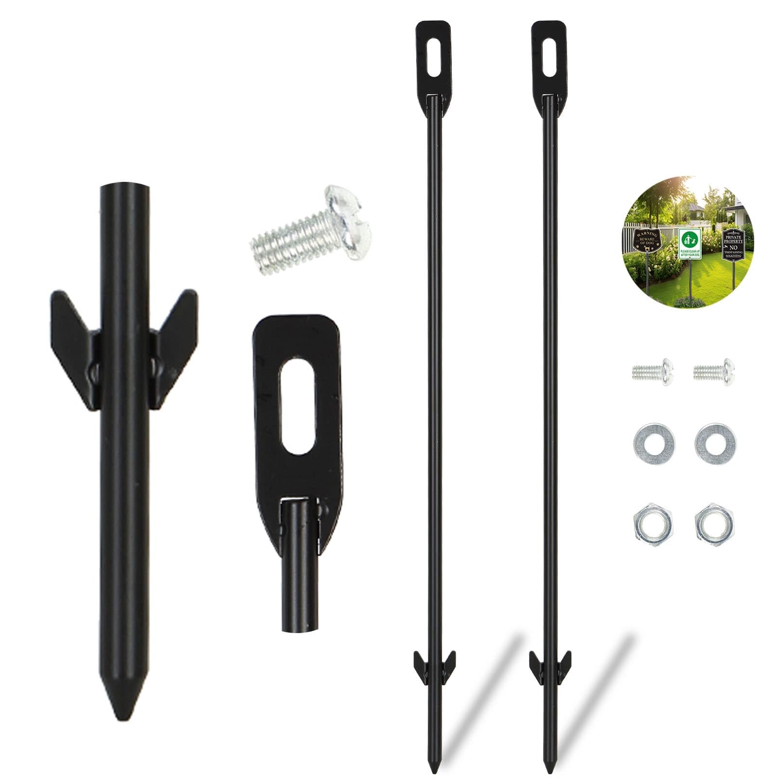 Photo 1 of 2 Pcs Heavy Duty Yard Signs Stakes,16.5'' Metal Support Stake, 0.31 Inch Thick Solid Sign Holder, Suitable for Ground Lawn,Hardware Included, Sturdy (Black)