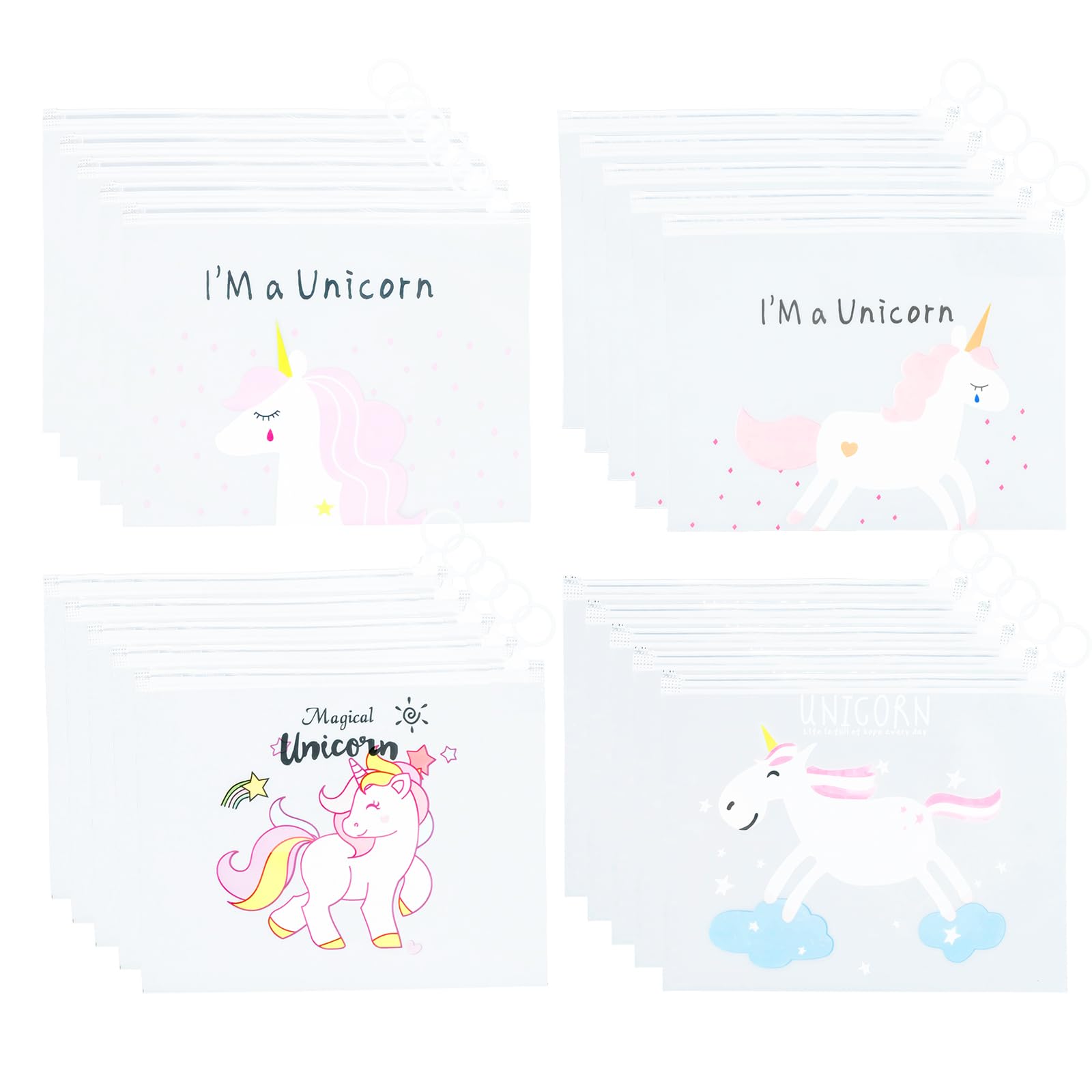 Spldsun Pack of 20 Document Bags 21 x 17 cm, Plastic File Bags with Zip, A6, B6, Waterproof, Frosted, for Stationery, Documents, Cosmetics (Unicorns)