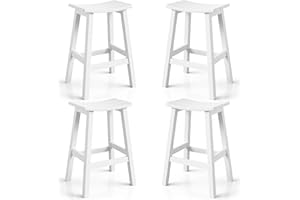 LAHAAP Weatherproof Bar Stools Set of 4, 28" Height Outdoor Bar Stools Holds up to 400 lbs, Saddle Seat, Bar Height Stools for Patio, Garden, and Kitchen Island, White