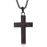 GTMJ Wooden Cross Necklace for Men-Black Ebony Stainless Steel Adjustable Box Chain 24-26in,Christian Jewelry Gift for Men Women